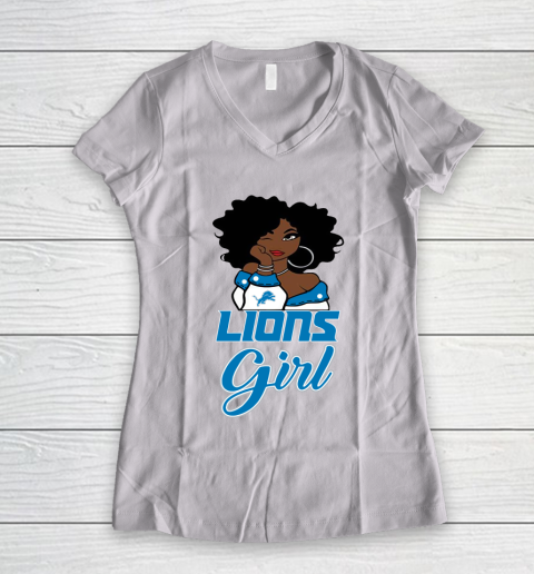 Detroit Lions Girl NFL Women's V-Neck T-Shirt 2
