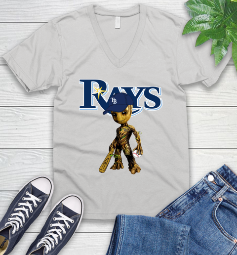 MLB Tampa Bay Rays Groot Guardians Of The Galaxy Baseball V-Neck T-Shirt