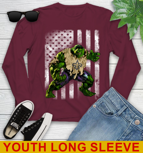 New Orleans Saints Hulk Marvel Avengers NFL Football American Flag Youth Long Sleeve 6