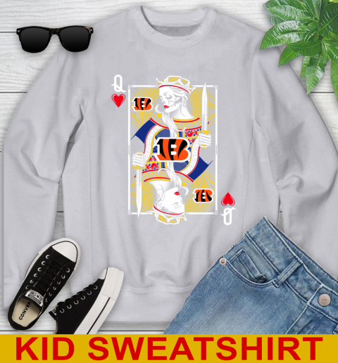 NFL Football Cincinnati Bengals The Queen Of Hearts Card Shirt Youth Sweatshirt 3