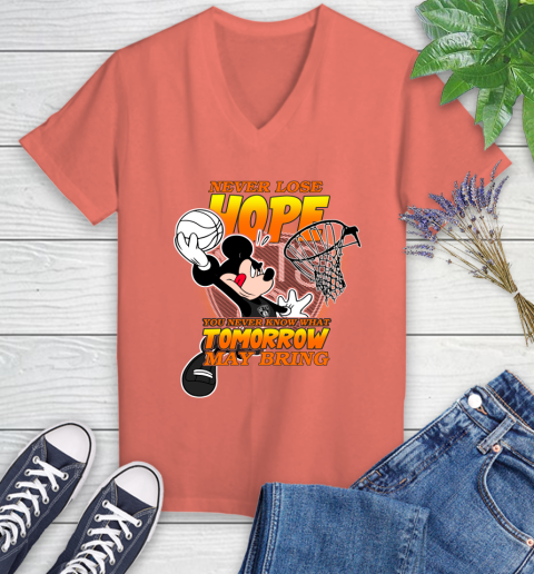 Brooklyn Nets NBA Basketball Mickey Disney Never Lose Hope Women's V-Neck T-Shirt 6
