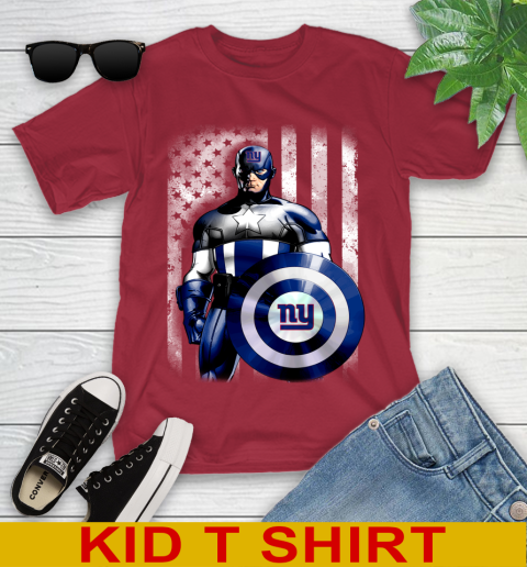 New York Giants NFL Football Captain America Marvel Avengers American Flag Shirt Youth T-Shirt 12