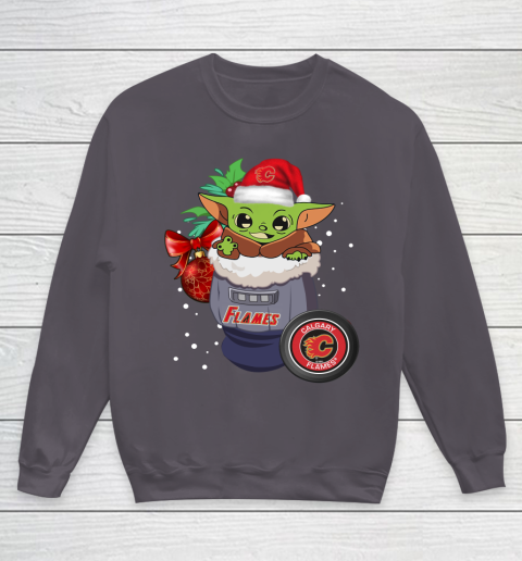 Calgary Flames Christmas Baby Yoda Star Wars Funny Happy NHL Youth Sweatshirt 6