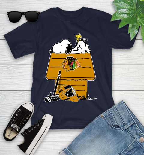 Chicago Blackhawks NHL Hockey Snoopy Woodstock The Peanuts Movie Youth T-Shirt 3