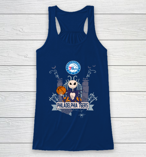 NBA Philadelphia 76ers Basketball Jack Skellington Halloween Racerback Tank 6