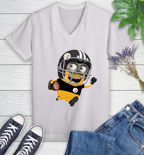 NFL Pittsburgh Steelers Minions Disney Football Sports Women's V-Neck T-Shirt