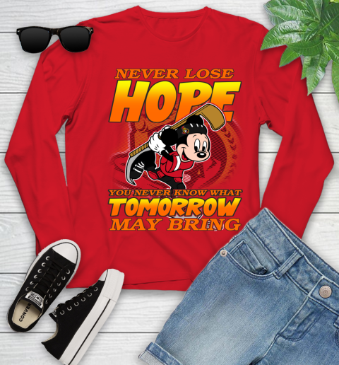 Ottawa Senators NHL Hockey ootball Mickey Disney Never Lose Hope Youth Long Sleeve 11