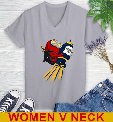 NHL Hockey Nashville Predators Deadpool Minion Marvel Shirt Women's V-Neck T-Shirt 4