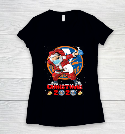 New York Islanders Funny Santa Claus Dabbing Christmas 2020 NHL Women's V-Neck T-Shirt