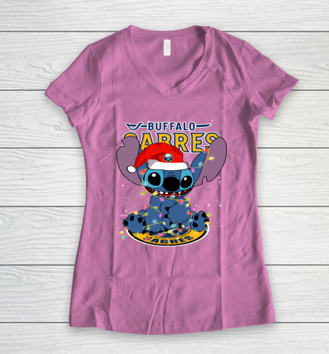 Buffalo Sabres NHL Hockey noel stitch Christmas Women's V-Neck T-Shirt 8
