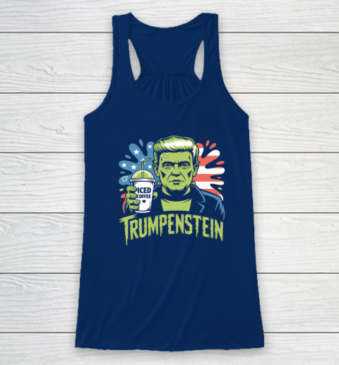 Trumpenstein Funny Iced Coffee Drink Halloween 4th of July USA Flag Racerback Tank 4