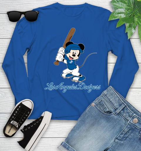 MLB Baseball Los Angeles Dodgers Cheerful Mickey Mouse Shirt Youth Long Sleeve 10