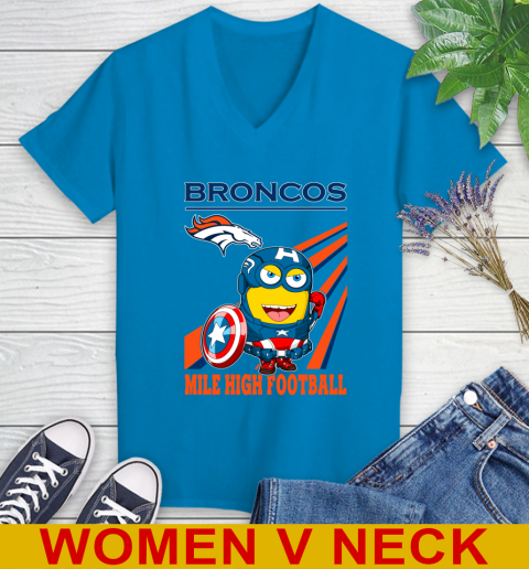 NFL Football Denver Broncos Captain America Marvel Avengers Minion Shirt Women's V-Neck T-Shirt 7