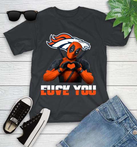 NHL Denver Broncos Deadpool Love You Fuck You Football Sports Youth T-Shirt