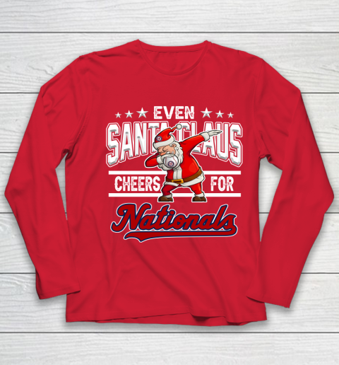 Washington Nationals Even Santa Claus Cheers For Christmas MLB Youth Long Sleeve 8