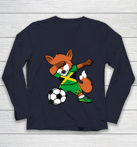 Dabbing Fox Jamaica Soccer Fans Jersey Jamaican Football Fan Youth Long Sleeve 3