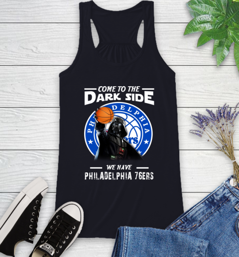 NBA Come To The Dark Side We Have Philadelphia 76ers Star Wars Darth Vader Basketball Racerback Tank 9