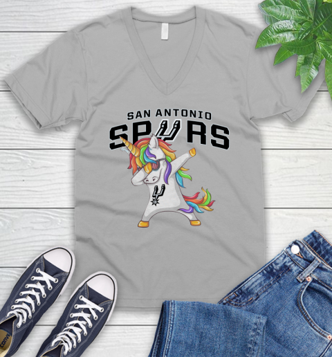 San Antonio Spurs NBA Basketball Funny Unicorn Dabbing Sports V-Neck T-Shirt 4