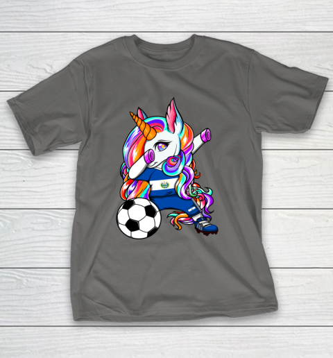 Dabbing Unicorn El Salvador Soccer Fans Jersey Flag Football T-Shirt 21