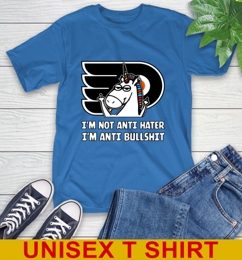Philadelphia Flyers NHL Hockey Unicorn I'm Not Anti Hater I'm Anti Bullshit T-Shirt 9