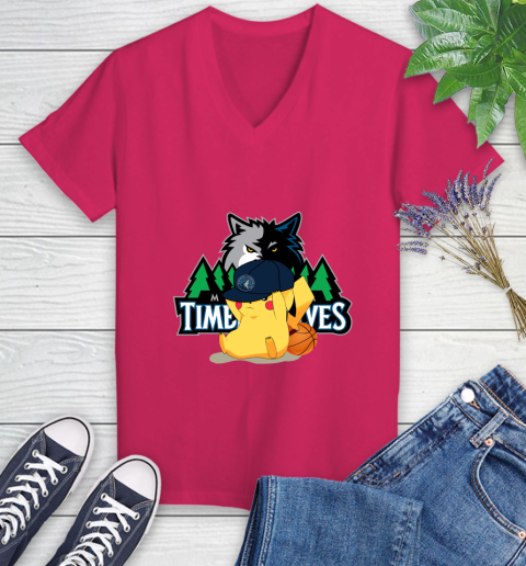 NBA Pikachu Basketball Sports Minnesota Timberwolves Women's V-Neck T-Shirt 9