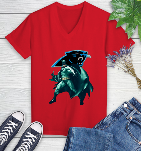 NFL Batman Football Sports Carolina Panthers Women's V-Neck T-Shirt 12
