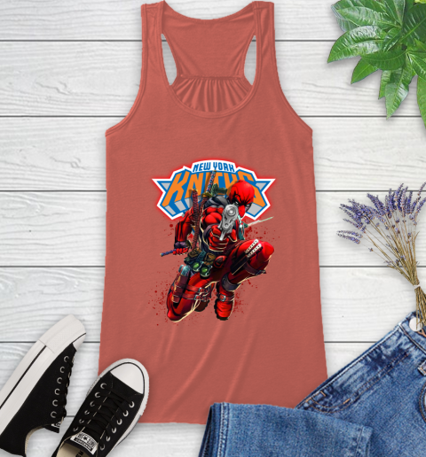 NBA Deadpool Marvel Comics Sports Basketball New York Knicks Racerback Tank 4
