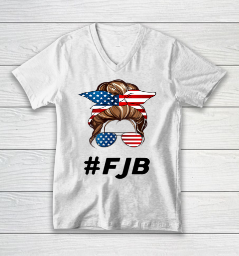 #FJB Womens Pro America FJB Do Not Comply FJB Patriot Messy Bun V-Neck T-Shirt
