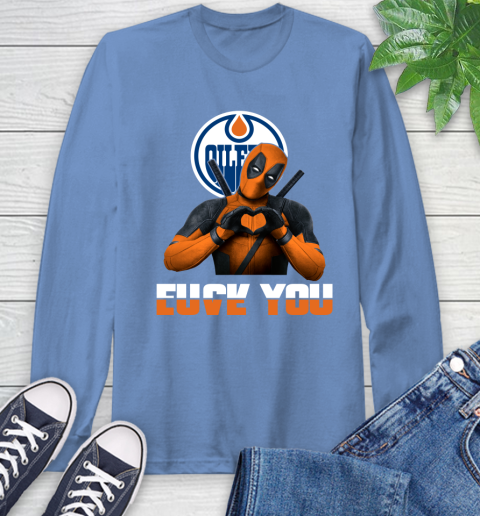 NHL Edmonton Oilers Deadpool Love You Fuck You Hockey Sports Long Sleeve T-Shirt 12