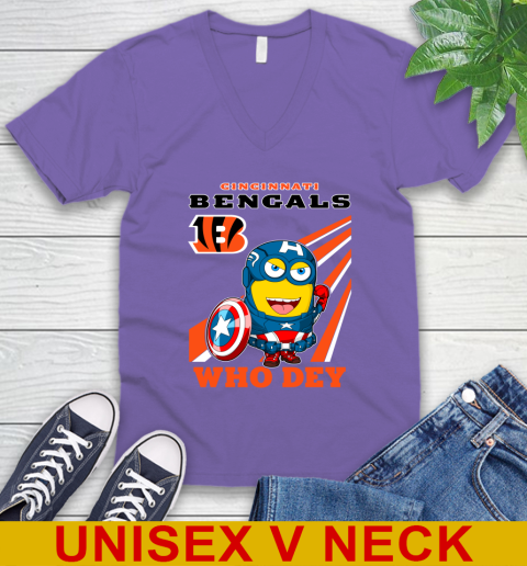 NFL Football Cincinnati Bengals Captain America Marvel Avengers Minion Shirt V-Neck T-Shirt 8