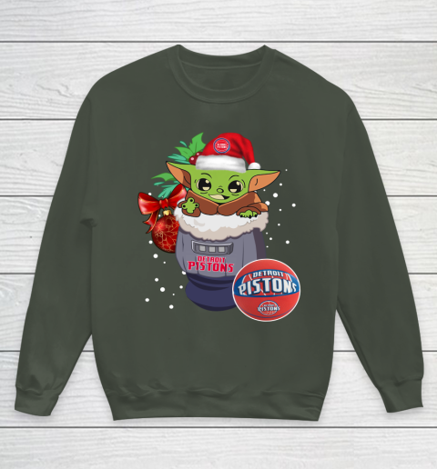 Detroit Pistons Christmas Baby Yoda Star Wars Funny Happy NBA Youth Sweatshirt 10