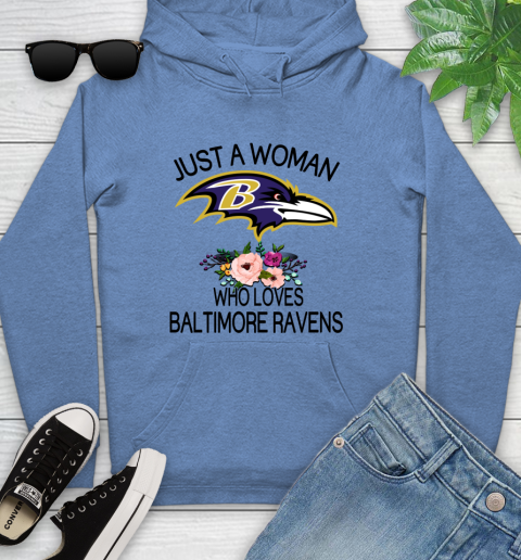 NFL Just A Woman Who Loves Baltimore Ravens Football Sports Youth Hoodie 8