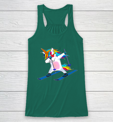 Skiing Unicorn Dabbing Funny Gift Racerback Tank 6