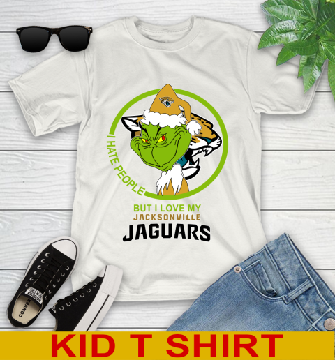 Jacksonville Jaguars NFL Christmas Grinch I Hate People But I Love My Favorite Football Team Youth T-Shirt