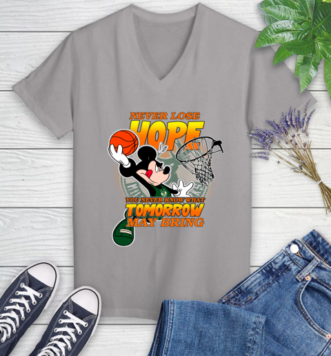 Milwaukee Bucks NBA Basketball Mickey Disney Never Lose Hope Women's V-Neck T-Shirt 4