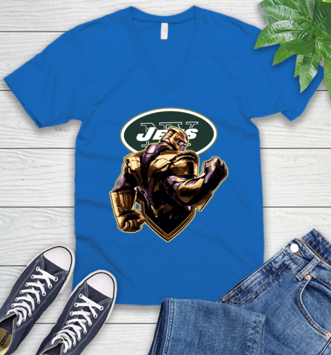 NFL Thanos Avengers Endgame Football Sports New York Jets V-Neck T-Shirt 6