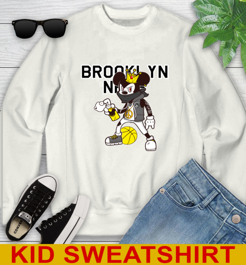 Brooklyn Nets NBA Basketball Mickey Peace Sign Sports Youth Sweatshirt