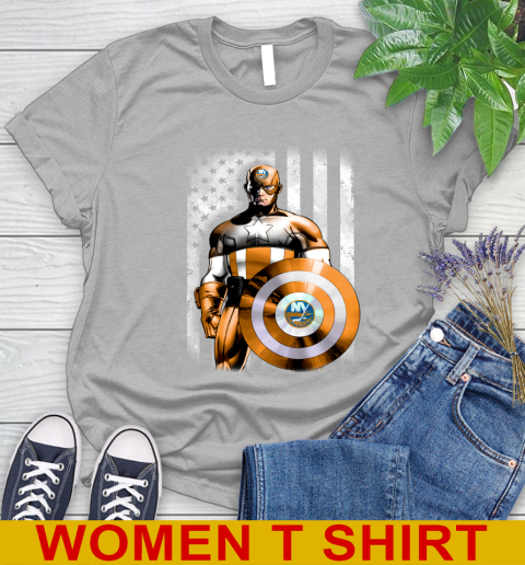 New York Islanders NHL Hockey Captain America Marvel Avengers American Flag Shirt Women's T-Shirt 5