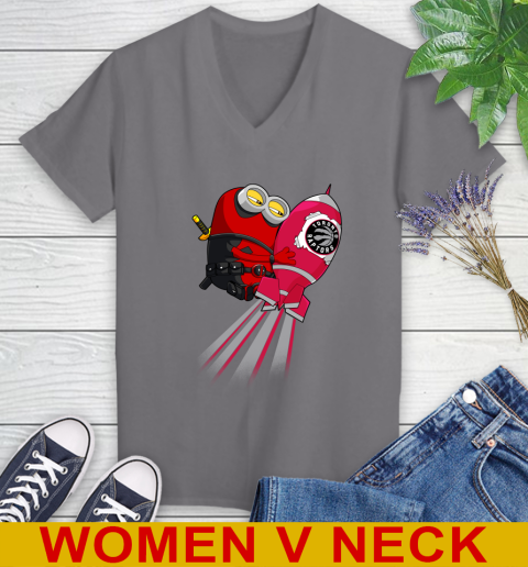 NBA Basketball Toronto Raptors Deadpool Minion Marvel Shirt Women's V-Neck T-Shirt 11