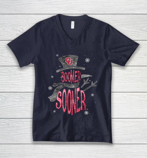 Oklahoma Sooners Christmas Snowman V-Neck T-Shirt 2