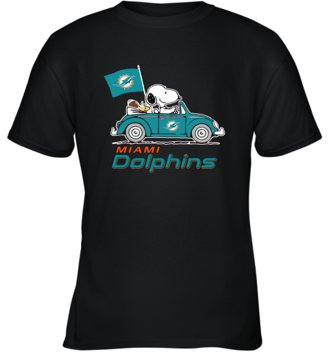 Snoopy And Woodstock Ride The Miami Dolphins Car NFL Youth T-Shirt