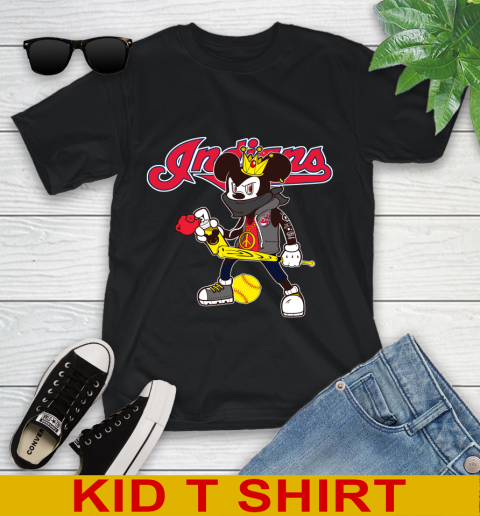 Cleveland Indians MLB Baseball Mickey Peace Sign Sports Youth T-Shirt 2