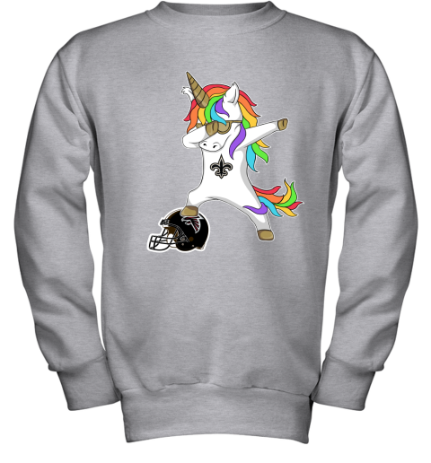 3agv football dabbing unicorn steps on helmet new orleans saints youth sweatshirt 47 front sport grey