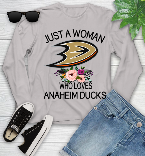 NHL Just A Woman Who Loves Anaheim Ducks Hockey Sports Youth Long Sleeve 9