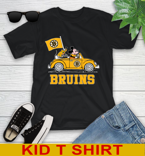 NHL Hockey Boston Bruins Pluto Mickey Driving Disney Shirt Youth T-Shirt 2