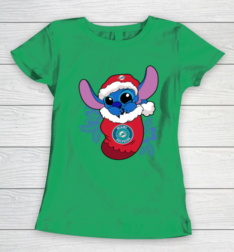 Miami Dolphins Christmas Stitch In The Sock Funny Disney NFL Women's T-Shirt