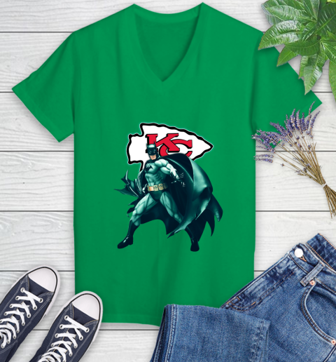 NFL Batman Football Sports Kansas City Chiefs Women's V-Neck T-Shirt 5