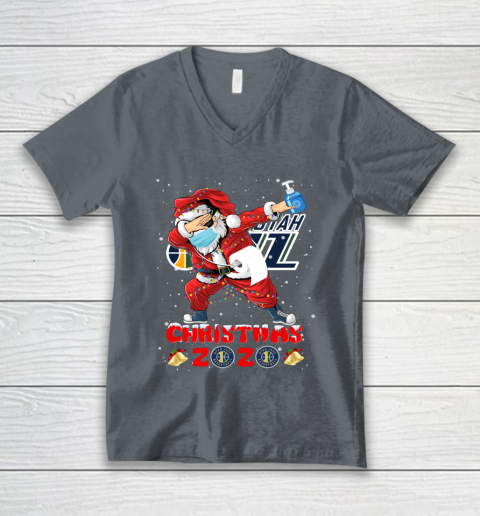 Utah Jazz Funny Santa Claus Dabbing Christmas 2020 NBA V-Neck T-Shirt 4