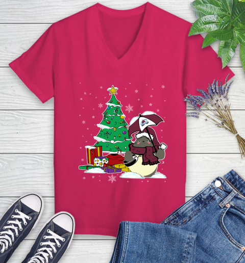 Colorado Avalanche NHL Hockey Cute Tonari No Totoro Christmas Sports Women's V-Neck T-Shirt 9