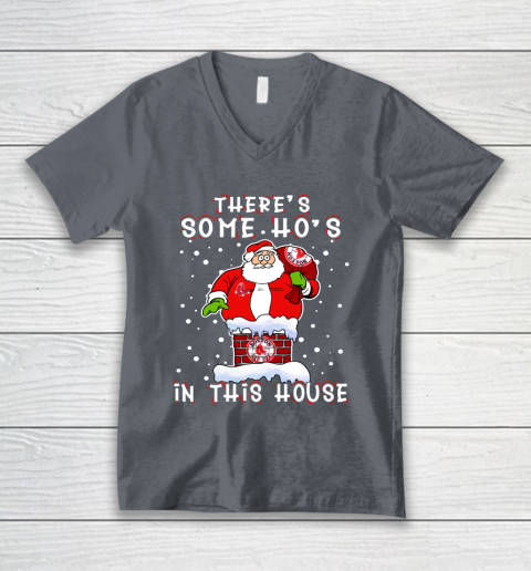 Boston Red Sox Christmas There Is Some Hos In This House Santa Stuck In The Chimney MLB V-Neck T-Shirt 4